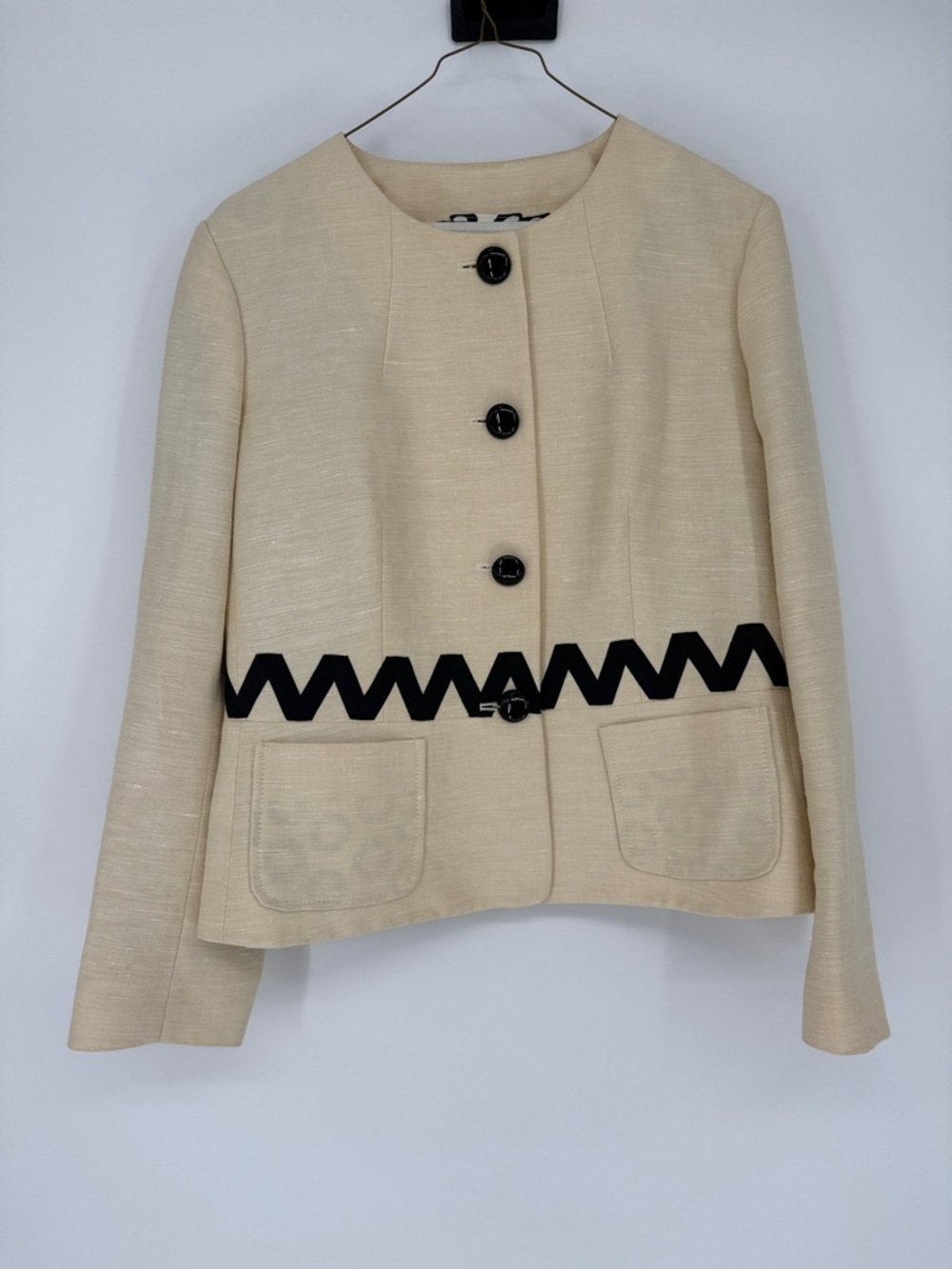 Etro Cream Jacket with Black Zigzag Trim